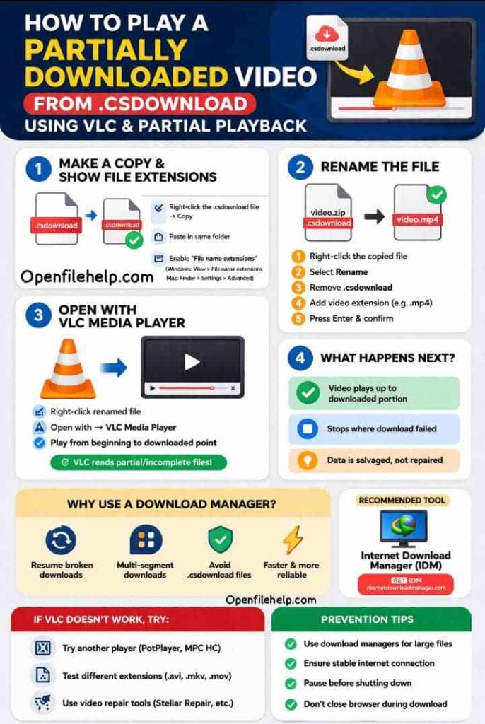 How to Play a Partially Downloaded Video (from .csdownload) using VLC & Partial Playback