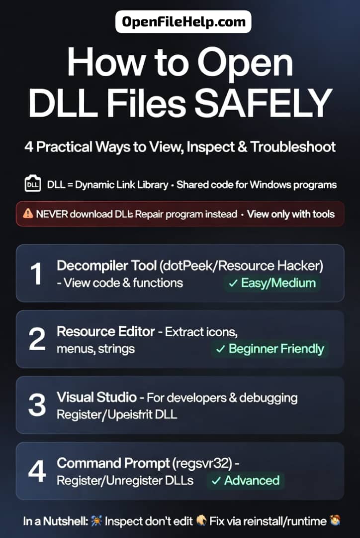How to Open DLL Files Safely: 4 Practical Ways to View, Inspect, and Troubleshoot Them